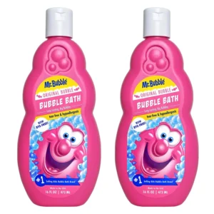 Two bottles of Mr. Bubble bubble bath solution create long-lasting, fun, and fragrant bubbles for a relaxing bath time experience for kids and adults.