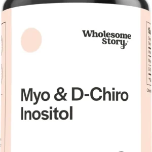 New bottle of Wholesome Story Myo-Inositol and D-Chiro blend, suitable for all women to support hormonal balance and ovarian function.