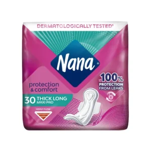 Thirty Nana Maxi Super Wings pads with wings for heavy flow and secure fit, offering high absorption and extra protection during your period.
