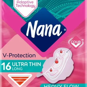 Nana Ultra Thin sanitary pads with rapid absorption and body adaptive technology provide maximum comfort and protection for heavy flow days.