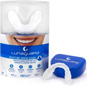 This thin and comfortable nighttime dental guard provides custom-fitted protection against bruxism, teeth grinding, and jaw clenching for better sleep and oral health.