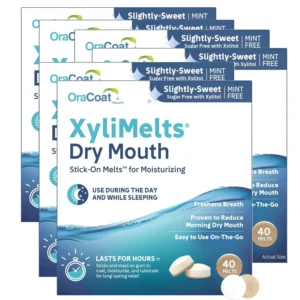 White Sand Oracoat XyliMelts by ORAHEALTH provides long-lasting relief from dry mouth with these 240 mint-free discs.