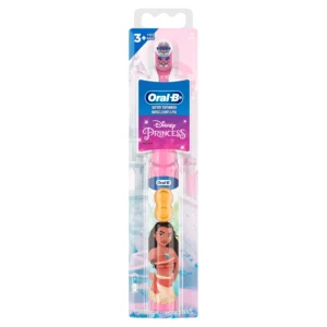 The Oral-B Pro-Health Stages kids electric toothbrush features Disney Princess characters, extra-soft bristles, and a rotating PowerHead for gentle and thorough cleaning.