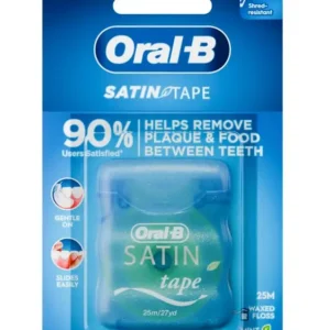 Oral-B Satin Floss in mint flavor provides a fresh, clean feeling with its comfort grip and satin-like texture for easy flossing.