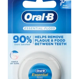 Oral-B Essential unwaxed dental floss, the number one dentist-recommended brand, gently removes plaque and food between teeth while being gentle on gums.