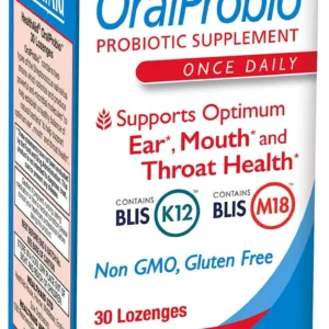 Chewable peppermint flavored oral probiotics support ear, mouth, throat and upper respiratory health while fighting bad breath with Blis K12 and M18 strains.