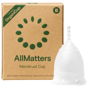 Size B OrganiCup is a reusable menstrual cup made of soft, medical-grade silicone that holds as much as 3 tampons.