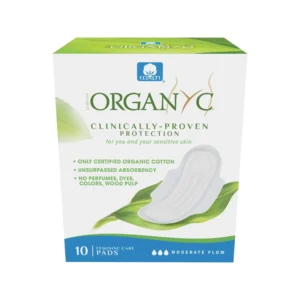 Organyc small sanitary pads with wings, ideal for women with sensitive skin who prefer biodegradable, breathable, and pH neutral protection.