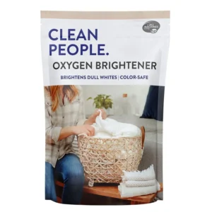 The Clean People Oxygen Brightener is a chlorine-free, plant-derived stain remover that whitens whites and brightens colors, tackling tough stains from food, wine, makeup, and more.