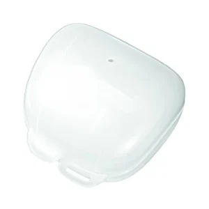 This white nip 2-in-1 pacifier sterilizer and storage box reduces germs in 60 seconds using a microwave and provides a hygienic travel case for most pacifiers.