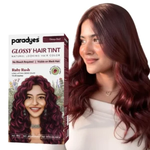 Paradyes Ruby Rush ammonia-free hair tint delivers glossy color and shine to natural black hair, with herbal extracts for healthy-looking results.