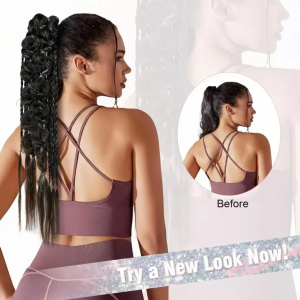 Addomg Color Extensions Pink Braided Ponytail Extension - Bubble Braid Tinsel