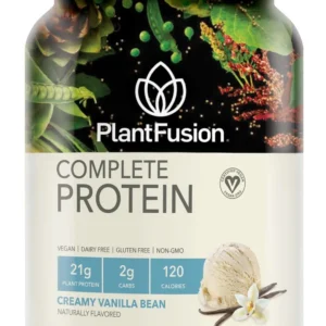 This is a PlantFusion vanilla flavored complete plant-based protein powder that is gluten-free and vegan, in a 2lb package.