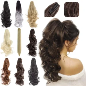 This ponytail extension claw clip in dark brown adds instant volume and length to your hair, creating an elegant and sexy look for any occasion.