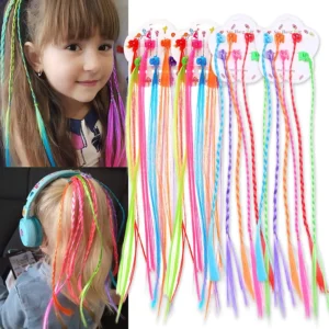 Colorful rainbow hair extensions with clips for girls, made of high-quality nylon, perfect for birthday parties and everyday hair decoration.