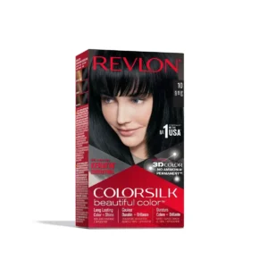 Revlon Colorsilk black hair dye provides 100% gray coverage with keratin and silk amino acids for healthy, natural-looking color at home.