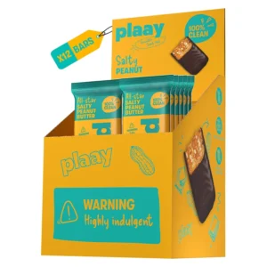 Plaay Salty Peanut Bar offers a rich dark chocolate and creamy peanut butter taste, a guilt-free and satisfying snack made with clean ingredients and no refined sugar.
