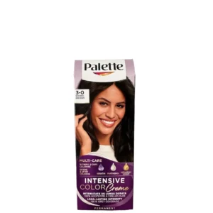Schwarzkopf Palette Intensive Color Cream in dark brown 3-0 provides long-lasting, fade-resistant color with keratin, panthenol, and nutri-oil for extra care and perfect grey coverage.