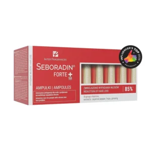 Seboradin Forte hair growth serum ampoules with B vitamins and natural extracts to reduce hair loss and strengthen thinning hair.