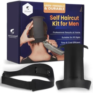 This self haircut kit for men includes a stable neckline template and fade guide for achieving consistent, clean haircuts at home, fitting head sizes XS-XXL.