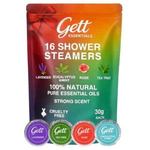 This aromatherapy shower steamers 16-pack includes lavender, rose, mint, and tea tree scents, providing a relaxing spa experience, perfect for self-care gifts, stocking stuffers, or white elephant gifts.