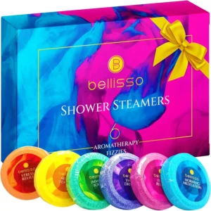 This set of six Bellisso aromatherapy shower steamers with essential oils offers a spa-like experience and stress relief, making it the perfect self-care gift for women who enjoy relaxing shower bombs.