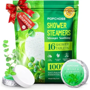 A set of eucalyptus shower steamers provides aromatherapy for nasal congestion relief and creates a relaxing home spa experience.