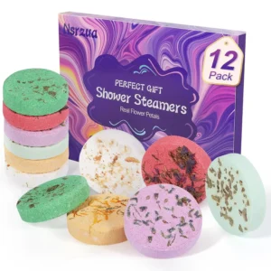 This beautifully packaged aromatherapy shower steamers gift set for women includes 12 shower bombs with six different fragrances for stress relief and relaxation, perfect for birthdays, Mother's Day, or a spa day at home.