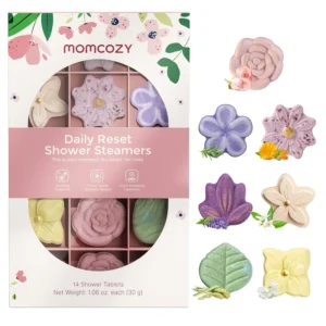 A 14-pack of Momcozy shower steamers with 7 unique floral scents offers a relaxing aromatherapy spa experience in your daily shower, perfect as a Valentine's Day gift for her.