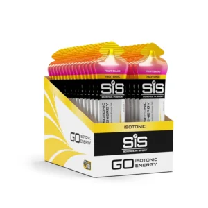 Science In Sport Go Isotonic Energy Gels in Fruit Salad flavor provide 22g of easily digestible carbohydrates for sustained endurance performance.