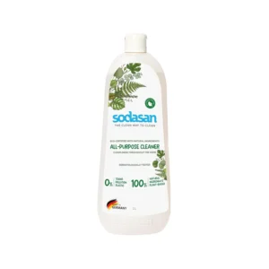 A bottle of Sodasan all-purpose cleaner made with natural and organic citrus ingredients for effectively cleaning multiple surfaces in your home.