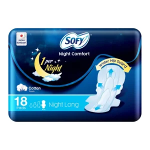 Sofy Night Comfort sanitary pads for clean and pure feminine hygiene, providing long-lasting protection during the night.