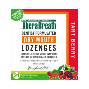 TheraBreath dry mouth lozenges in tart berry flavor with zinc help relieve mouth dryness, freshen breath, and maintain oral health.