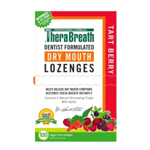 TheraBreath dry mouth lozenges with tart berry flavor and zinc help relieve dry mouth, freshen breath, and support oral health by enhancing saliva production.
