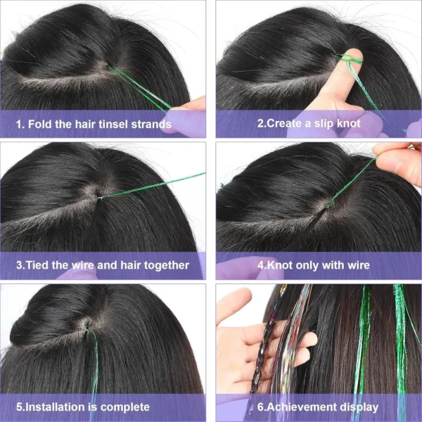 Addomg Color Extensions Tinsel Hair Extension Kit 2400 Strands 12 Colors