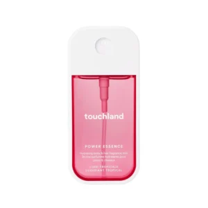 Touchland Lush Tropicale body and hair mist in a sleek white and pink bottle, offering a refreshing tropical scent and hydration.