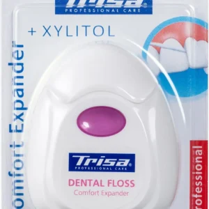 Trisa Professional Dental Floss Comfort Expander in mint flavor, expands during use for gentle cleaning between teeth and is especially suitable for sensitive teeth and gums.