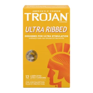 TROJAN Ultra Ribbed Condoms, 12 Count - Premium Latex