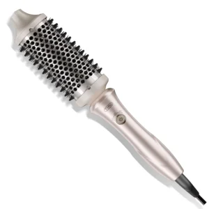 The TYMO STYLUX thermal brush is a heated round curling brush designed to create voluminous blowouts and smooth curls, featuring Flexi-Fit Tech bristles and a ceramic barrel for salon-quality results.