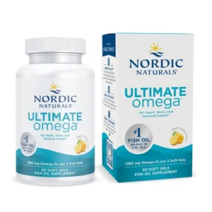 Nordic Naturals Ultimate Omega soft gels made with fish gelatine, supporting heart and brain health with omega-3s from wild-caught sardines and anchovies.