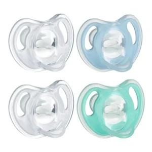 This Tommee Tippee ultra-light silicone pacifier features a symmetrical design, air holes for skin protection, and is BPA-free, perfect for soothing newborns and babies.