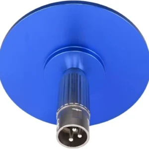 Blue aluminum suction cup adapter with a 3 XLR connector for Vac-U-Lock machines, measuring 3.93 inches in diameter and 2.7 inches in height.