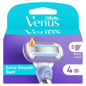 The Gillette Venus Swirl women's razor with FlexiBall technology and five blades provides a flawless, smooth shave with incredible glide, thanks to its water-activated MoistureGlide serum.