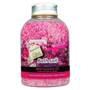 Pink Verona Orchid and Silk Bath Salts promote relaxation and soften skin during a luxurious soak.