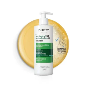 Vichy Dercos anti-dandruff shampoo for oily hair, eliminating visible flakes, intensely soothing itch, and preventing recurrence.