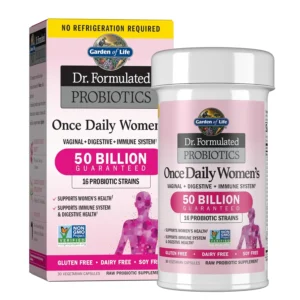 Garden of Life Dr. Formulated Women's Probiotics support digestive, L and immune health with 50 billion CFUs and 16 probiotic strains in a once-daily capsule.