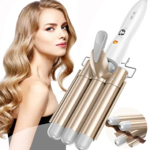 Create gorgeous, big waves with this three barrel curling iron, featuring ceramic tourmaline barrels and adjustable temperature for all hair types.