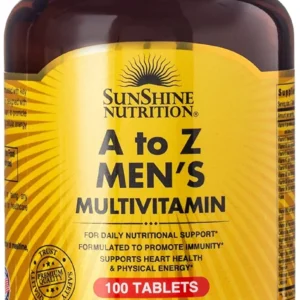 Sunshine Nutrition A to Z men's multivitamins for daily nutrition requirement supports heart health, boosts immunity, reduces cancer risk, and improves eye health.