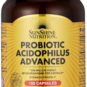 Sunshine Nutrition Acidophilus Probiotic Advanced capsules containing 500 million microorganisms help restore the normal balance of intestinal bacteria and support healthy digestion.