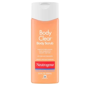 Neutrogena oil-free acne body scrub with salicylic acid exfoliates and treats breakouts on back, chest and shoulders.